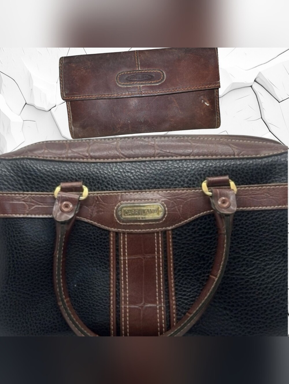 Carryland Black and Brown Leather Duffel Bag & Fossil Wallet